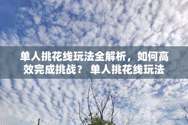 单人挑花线玩法全解析,如何高效完成挑战? 单人挑花线玩法 单人挑花线玩法全解析,如何高效完成挑战? 单人挑花线玩法