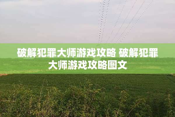 **犯罪大师游戏攻略**犯罪大师游戏攻略图文