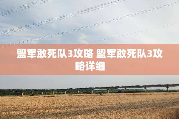盟军敢死队3攻略 盟军敢死队3攻略详细
