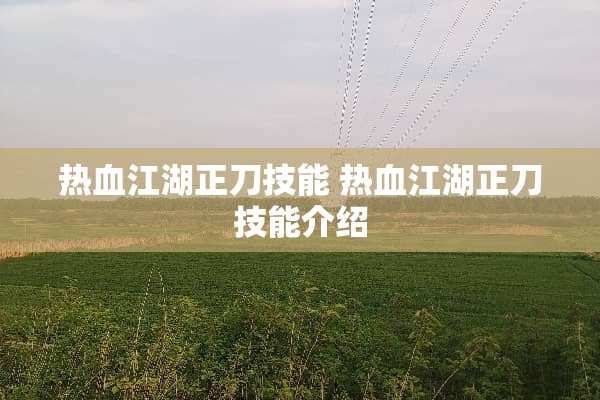 热血江湖正刀技能 热血江湖正刀技能介绍 热血江湖正刀技能 热血江湖正刀技能介绍