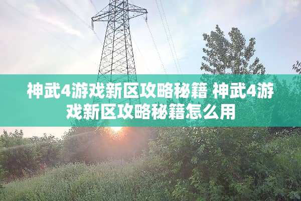 神武4游戏新区攻略秘籍 神武4游戏新区攻略秘籍怎么用