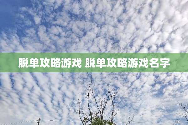 脱单攻略游戏 脱单攻略游戏名字