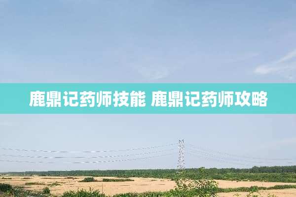 鹿鼎记药师技能 鹿鼎记药师攻略