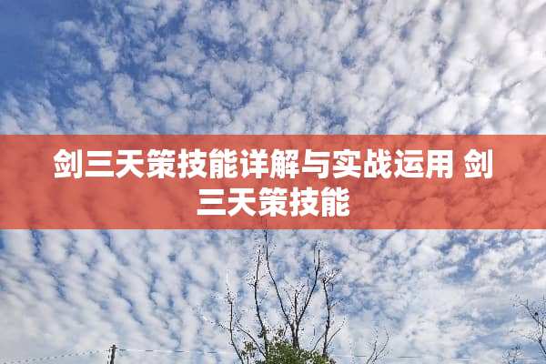 剑三天策技能详解与实战运用 剑三天策技能 剑三天策技能详解与实战运用 剑三天策技能