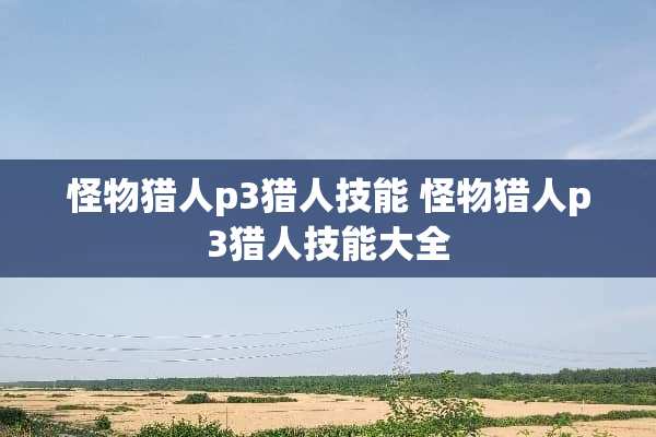 怪物猎人p3猎人技能 怪物猎人p3猎人技能大全 怪物猎人p3猎人技能 怪物猎人p3猎人技能大全