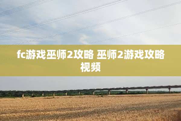 fc游戏巫师2攻略 巫师2游戏攻略视频