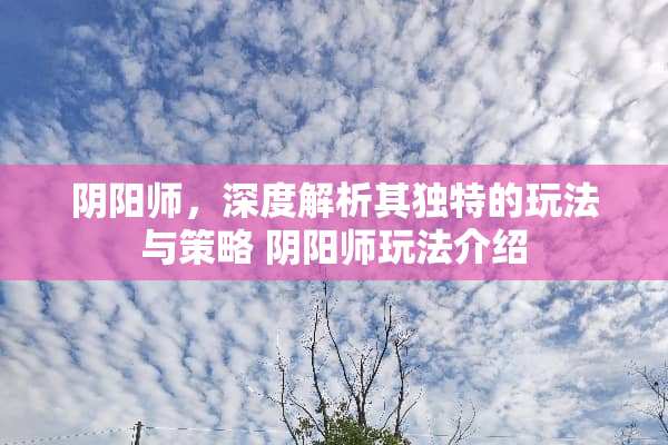 *阳师,深度解析其独特的玩法与策略*阳师玩法介绍 *阳师,深度解析其独特的玩法与策略*阳师玩法介绍