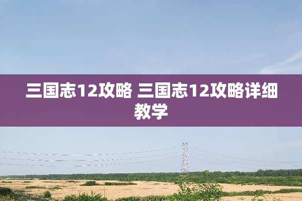 三国志12攻略 三国志12攻略详细教学