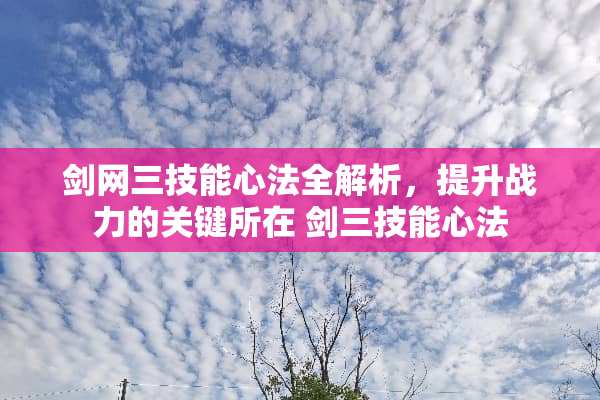 剑网三技能心法全解析，提升战力的关键所在 剑三技能心法