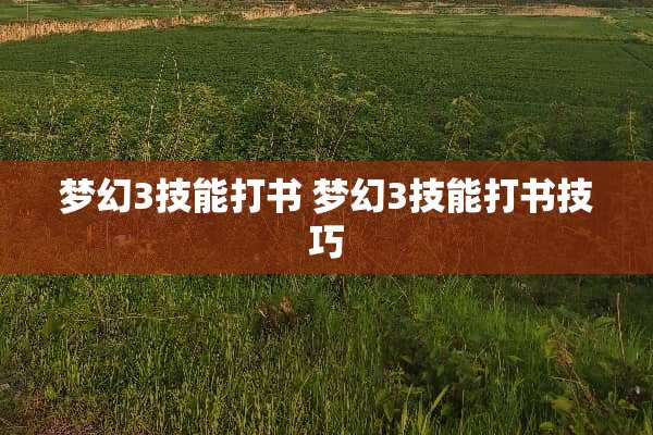 梦幻3技能打书 梦幻3技能打书技巧
