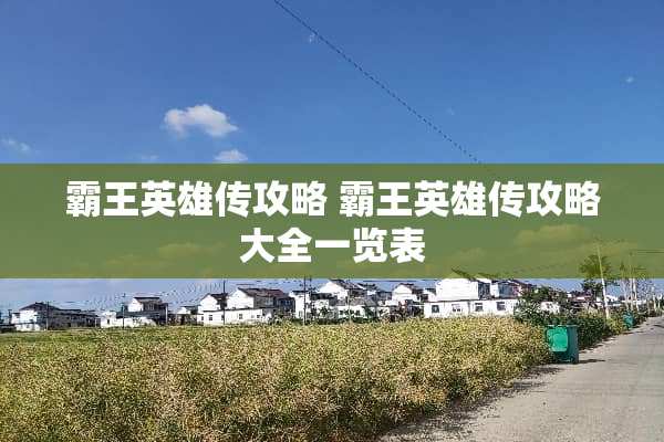 **英雄传攻略**英雄传攻略大全一览表