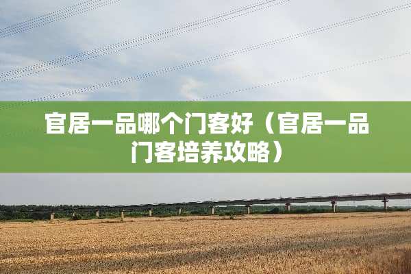 官居一品哪个门客好（官居一品门客培养攻略）