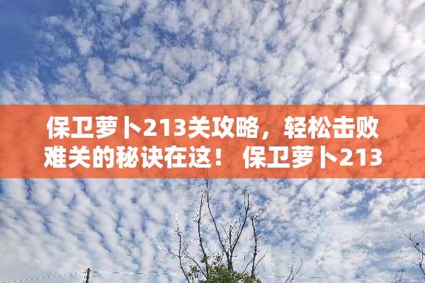保卫萝卜213关攻略，轻松击败难关的秘诀在这！ 保卫萝卜213关攻略