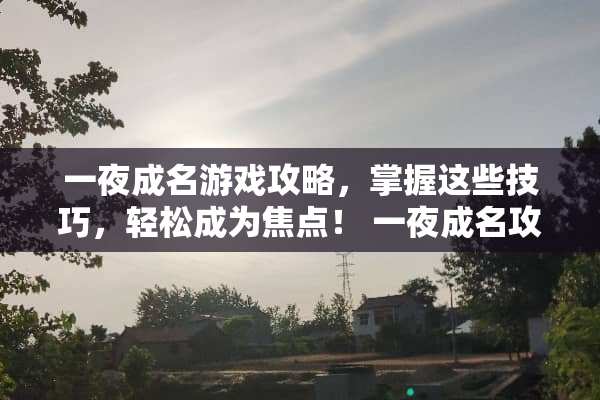 **成名游戏攻略，掌握这些技巧，轻松成为焦点！**成名攻略