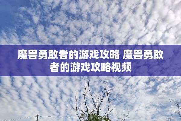 魔兽勇敢者的游戏攻略 魔兽勇敢者的游戏攻略视频