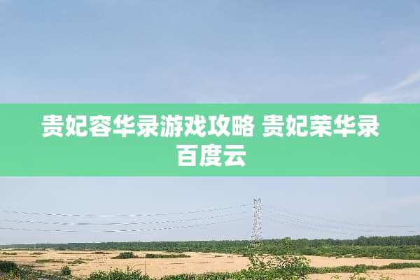 贵妃容华录游戏攻略 贵妃荣华录百度云