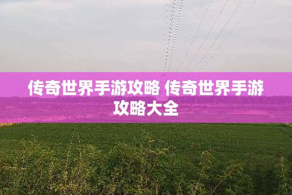 传奇世界手游攻略 传奇世界手游攻略大全