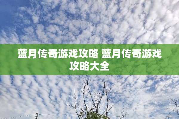蓝月传奇游戏攻略 蓝月传奇游戏攻略大全