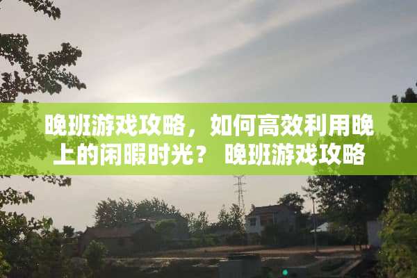 晚班游戏攻略，如何高效利用晚上的闲暇时光？ 晚班游戏攻略