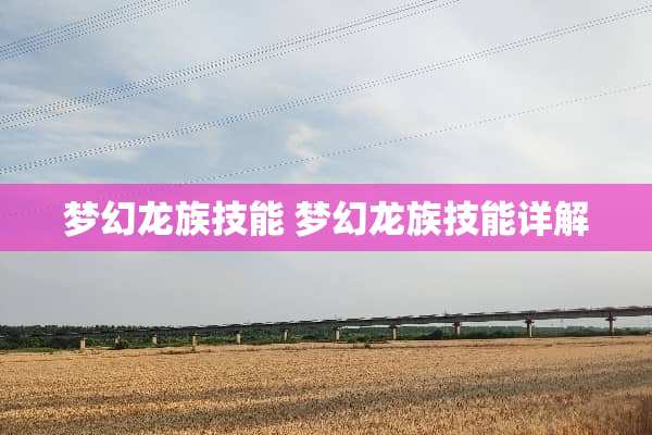 梦幻龙族技能 梦幻龙族技能详解