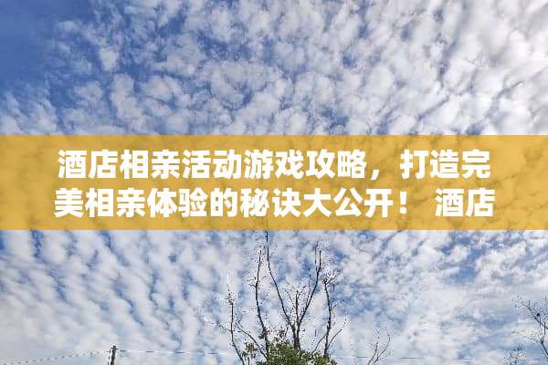 酒店相亲活动游戏攻略，打造完美相亲体验的秘诀大公开！ 酒店相亲活动游戏攻略