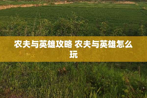 农夫与英雄攻略 农夫与英雄怎么玩 农夫与英雄攻略 农夫与英雄怎么玩