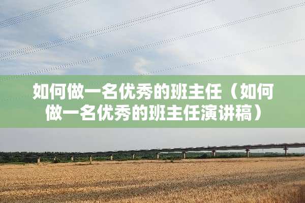 如何做一名优秀的班主任（如何做一名优秀的班主任演讲稿）