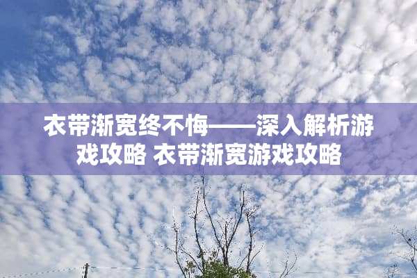 衣带渐宽终不悔——深入解析游戏攻略 衣带渐宽游戏攻略