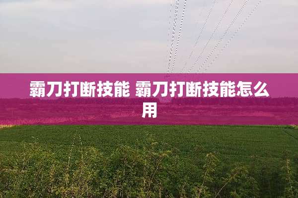 霸刀打断技能 霸刀打断技能怎么用
