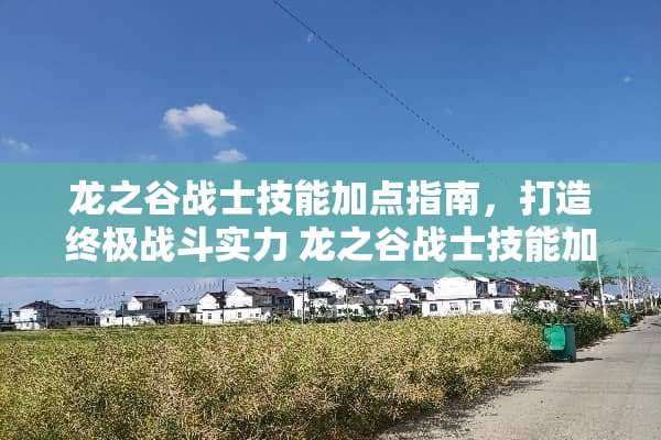 龙之谷战士技能加点指南，打造终极战斗实力 龙之谷战士技能加点