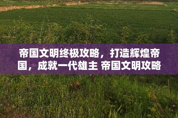 帝国文明终极攻略，打造辉煌帝国，成就一代雄主 帝国文明攻略