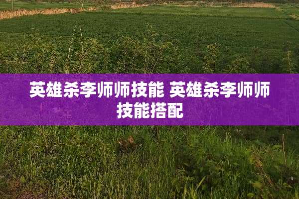 英雄杀李师师技能 英雄杀李师师技能搭配