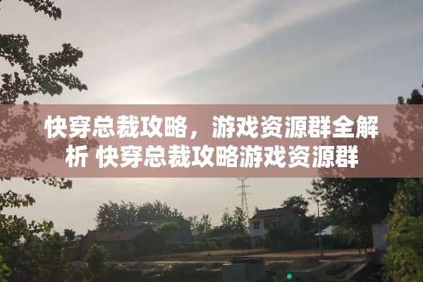 快穿总裁攻略，游戏资源群全解析 快穿总裁攻略游戏资源群