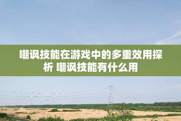 嘲讽技能在游戏中的多重效用探析 嘲讽技能有什么用