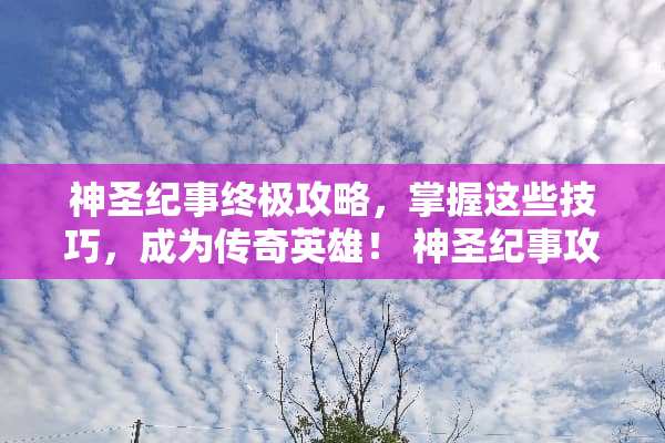 神圣纪事终极攻略，掌握这些技巧，成为传奇英雄！ 神圣纪事攻略游戏
