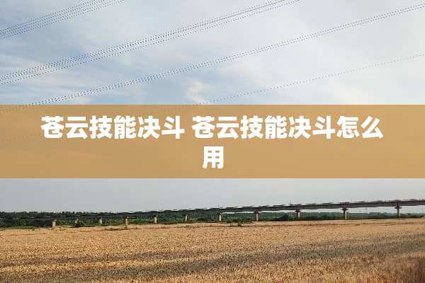 苍云技能决斗 苍云技能决斗怎么用