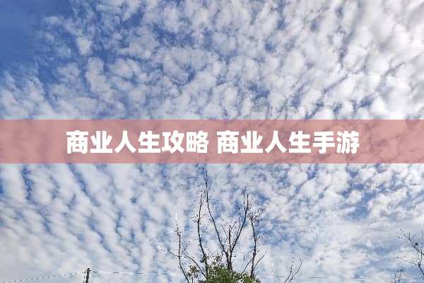商业人生攻略 商业人生手游