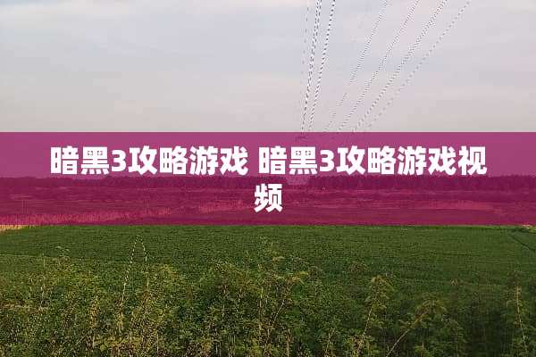 暗黑3攻略游戏 暗黑3攻略游戏视频