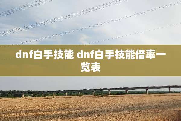dnf白手技能 dnf白手技能倍率一览表