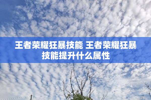 王者荣耀狂暴技能 王者荣耀狂暴技能提升什么属性 王者荣耀狂暴技能 王者荣耀狂暴技能提升什么属性