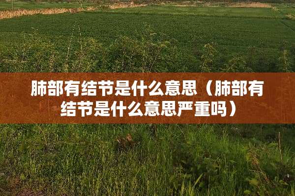 肺部有结节是什么意思（肺部有结节是什么意思严重吗）