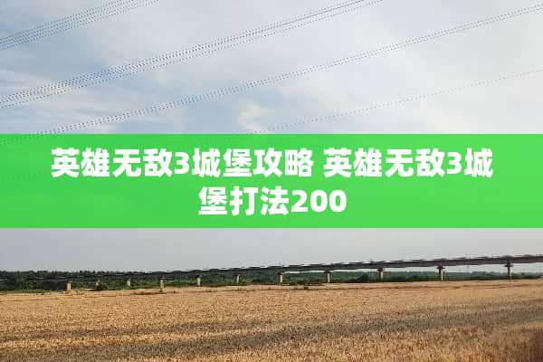 英雄无敌3城堡攻略 英雄无敌3城堡打法200