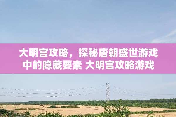 大明宫攻略，探秘唐朝盛世游戏中的隐藏要素 大明宫攻略游戏