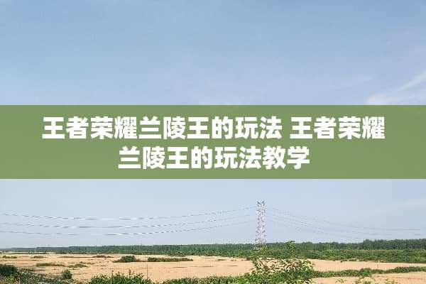 王者荣耀兰陵王的玩法 王者荣耀兰陵王的玩法教学