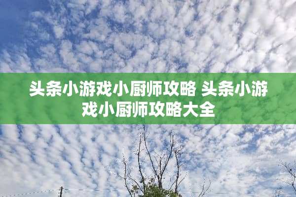 头条小游戏小厨师攻略 头条小游戏小厨师攻略大全