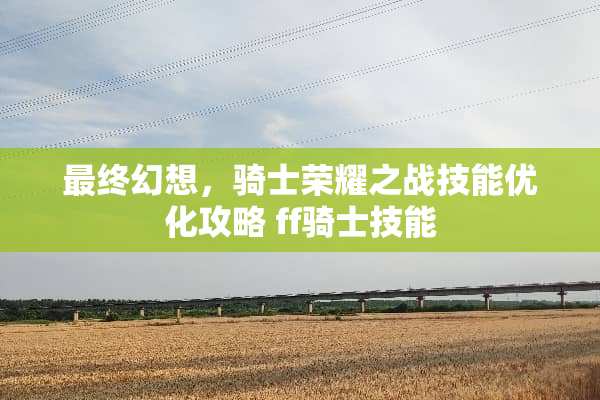 最终幻想,骑士荣耀之战技能优化攻略 ff骑士技能 最终幻想,骑士荣耀之战技能优化攻略 ff骑士技能