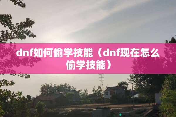 dnf如何偷学技能（dnf现在怎么偷学技能）