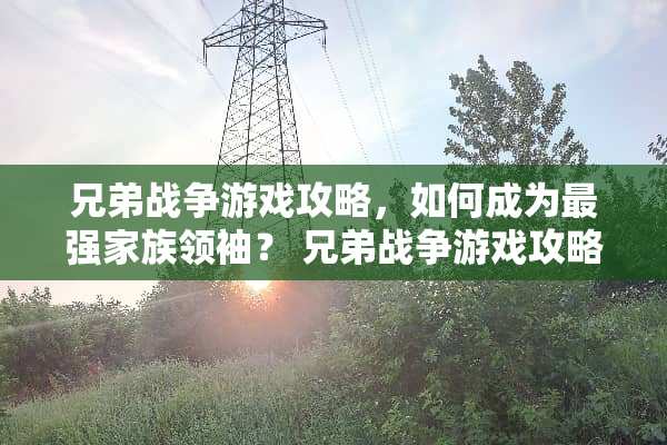 兄弟战争游戏攻略,如何成为最强家族领袖? 兄弟战争游戏攻略 兄弟战争游戏攻略,如何成为最强家族领袖? 兄弟战争游戏攻略