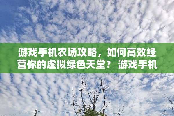 游戏手机农场攻略，如何高效经营你的虚拟绿色天堂？ 游戏手机农场攻略