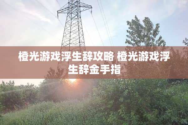 橙光游戏浮生辞攻略 橙光游戏浮生辞金手指